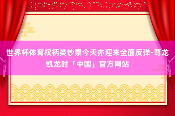 世界杯体育权柄类钞票今天亦迎来全面反弹-尊龙凯龙时「中国」官方网站